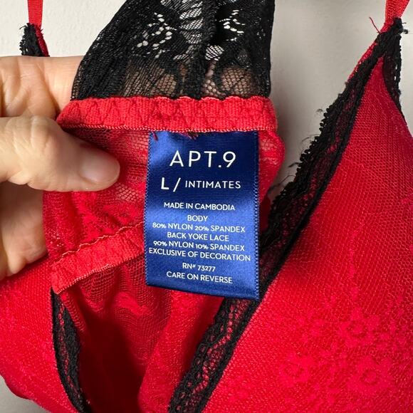 APT. 9 Red Allover Lace Lined Cups Babydoll Nightie Dress Women's Large - Picture 5 of 6